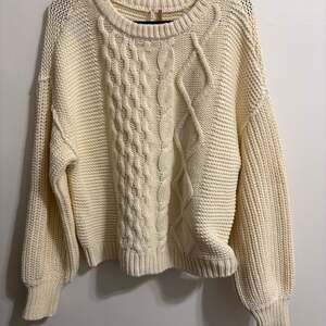 Free People Dream Cable Crewneck Fisherman Sweater Cream Ivory Small